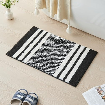CozeCube Jet Black Striped 36"x24" Non Slip Washable Bath Mat