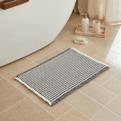 Triohero Waffle Bath Mat, Small Boho Bathroom Rugs, 16x24 Grey & White