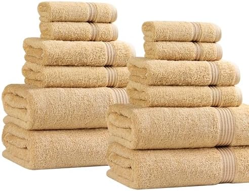 Superior Egyptian Cotton 12-Piece Towel Set, Assorted Towels for Home Bathroom, Guest Bath Decor Essentials, Includes 4 Bath, 4 Hand, 4 Face Towels/Washcloths, Quick Dry, Absorbent - Gold