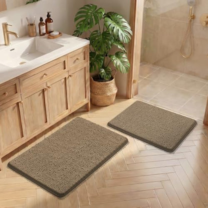 Bcoimo Bath Rugs Mat Set,2 Piece Non Slip Chenille Latte Bathroom Mat Sets