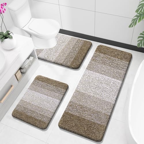 OLANLY Microfiber Bathroom Rugs Sets 3 Piece, 47"x20"+24"x16"+24"x20"