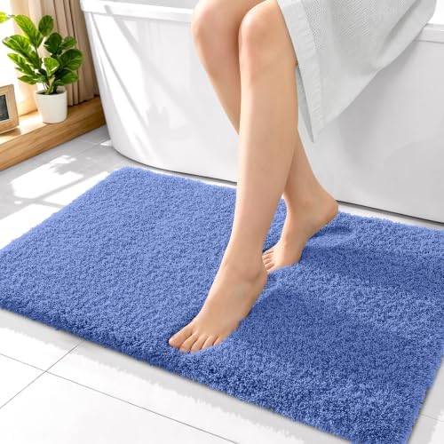 OLANLY Microfiber Bathroom Rugs 36x24, Ultra Soft Bath Mat, Cornflower Blue