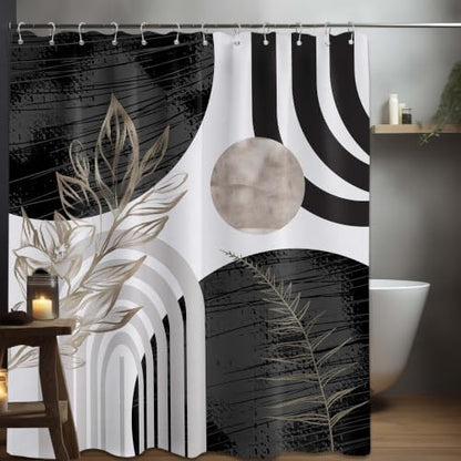 Black and White Extra Long Shower Curtain, Tall 72X84 in, Mid Century