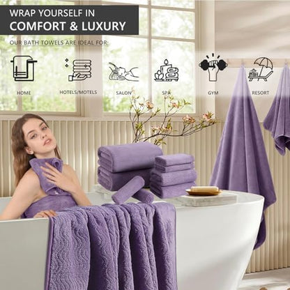 8 Piece Bath Towel Set |2 Oversized Large Bath Sheet,2 Hand Towels,4 Washcloths| Ultra Soft Cozy Bath Towel Set for Bathroom Hotel Gym Spa,Highly Absorbent Quick Dry Bathroom Towel Collections,Purple
