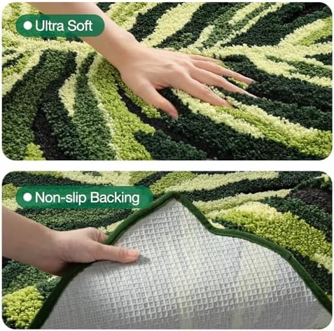 LUMI Cute Bathroom Rug Green Leaf, Absorbent Non Slip Bath Mat, 32"x48"