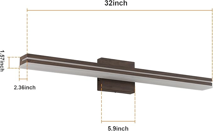 SineRise LED Modern Bathroom Vanity Light Fixtures (32-Inch, 3000K/4000K/6000K, Dimmable), Brown Wood Painted Modern Acrylic Bathroom Wall Lighting Fixtures Over Mirror