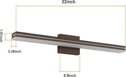 SineRise LED Modern Bathroom Vanity Light Fixtures (32-Inch, 3000K/4000K/6000K, Dimmable), Brown Wood Painted Modern Acrylic Bathroom Wall Lighting Fixtures Over Mirror