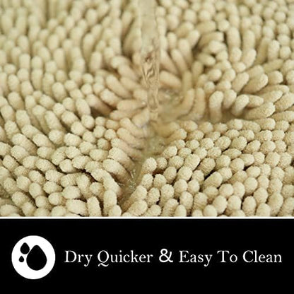 Bathroom Rugs Chenille Bath mat 2 Piece Set, Super Absorbent, Strong PVC Non Slip Backing, Bath mats for Bathroom, Plush Shaggy, Thick, Machine Washable, Bathtub, Shower, Toilet.(Beige)
