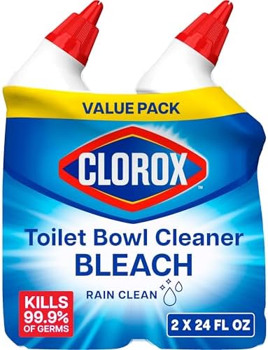 Clorox Toilet Bowl Cleaner with Bleach, Rain Clean Scent, Kills 99.9% of Germs, Removes Toilet Rings and Mold Stains, 24 fl oz, Pack of 2