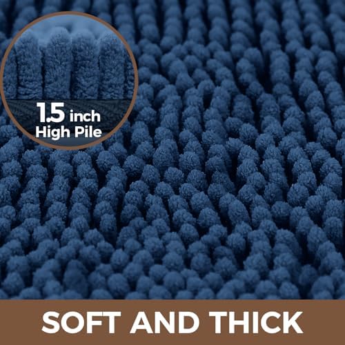 Bcoimo Bath Rug Mat Sets, 2 Piece High Absorbent Chenille Bathroom Mat Navy
