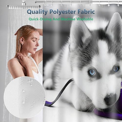 Cute Blue Eyed Siberian Husky Puppy Shower Curtain with Hooks 72 x 72 Inch