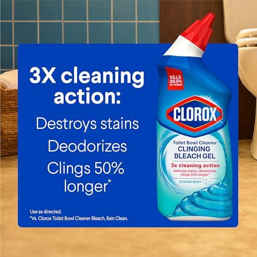 Clorox Toilet Bowl Cleaner Clinging Bleach Gel, Ocean Mist, 24 Fluid Ounces (Package May Vary)