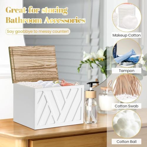 Jorkol 2 PCS White Tampon Holder for Bathroom Decor, Feminine Product Organizer with Lid, Shark Week Tampon Storage, Wood Pad and Tampon Organizer for Toilet Organizer, Bathroom Accessories Box