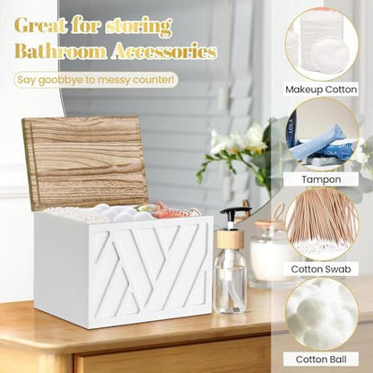 Jorkol 2 PCS White Tampon Holder for Bathroom Decor, Feminine Product Organizer with Lid, Shark Week Tampon Storage, Wood Pad and Tampon Organizer for Toilet Organizer, Bathroom Accessories Box