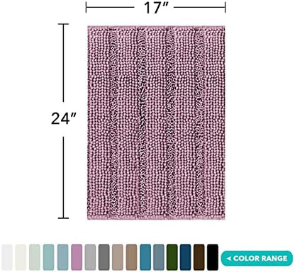 Turquoize Small Bathroom Rug 17x24, Absorbent Chenille Bath Rug, Mauve/Rose