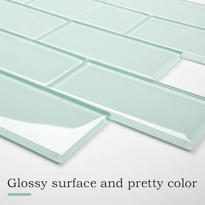 Light Green Glass Subway Tile, Glass for Bathroom Kitchen Shower Backsplash Wall, 3 x 6 Inches, 4 Sq.Ft.