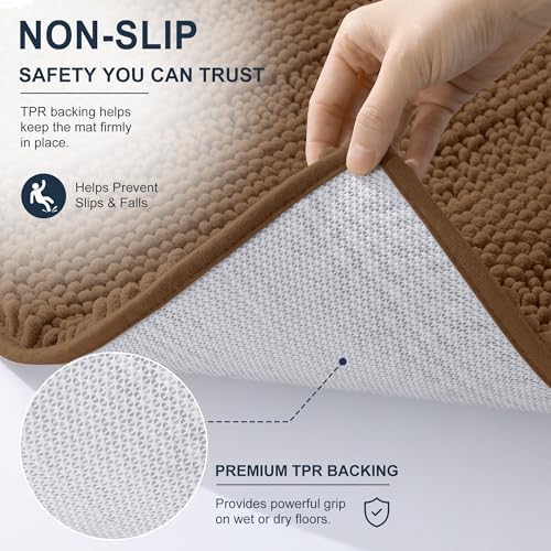 Smiry Thick Chenille Bathroom Rugs 36x24, Soft Absorbent Bath Mat, Mocha