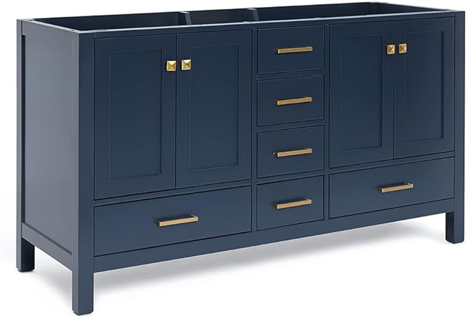 ARIEL Cambridge 60-inch Bathroom Vanity Base Cabinet,Solid Wood, 4 Soft Closing Doors, 6 Dovetail Drawers, Midnight Blue