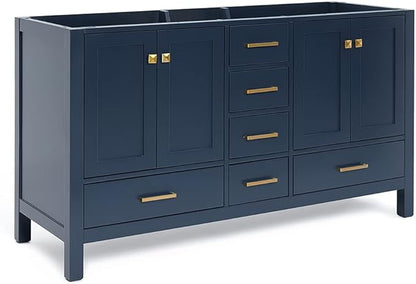 ARIEL Cambridge 60-inch Bathroom Vanity Base Cabinet,Solid Wood, 4 Soft Closing Doors, 6 Dovetail Drawers, Midnight Blue