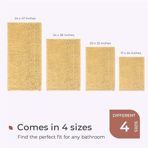 FRESHMINT Large Chenille Bathroom Rugs Mat 47"x24", Non-Slip Bath Mat for Bathroom Floor & Bathtub, Washable Shower Shag Bath Rugs, Soft Thick Water Absorbent Microfiber Shower Mat, Yellow