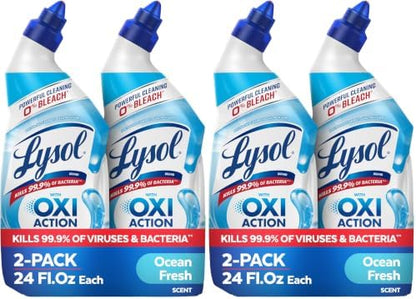 Lysol Toilet Bowl Cleaner Clinging Gel, OXI Action, 0% Bleach, 24 oz, 4Pack