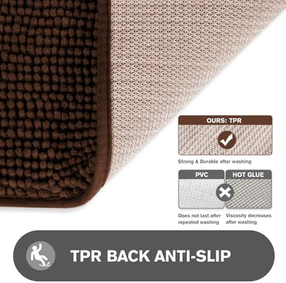 Bathroom Runner Rug 24 x 60 Inch – Extra Large Long Bath Mat | Absorbent and Washable Thick Chenille Bath Rug Non-Slip Runner Rug for Bathroom, Shower, Sink(Brown)