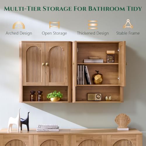 IFGET Bathroom Fluted Arched Wall Cabinet Set 2, 23.6''W Medicine Cabinet, Natural