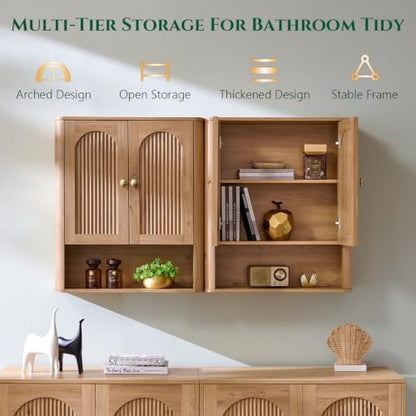 IFGET Bathroom Fluted Arched Wall Cabinet Set 2, 23.6''W Medicine Cabinet, Natural
