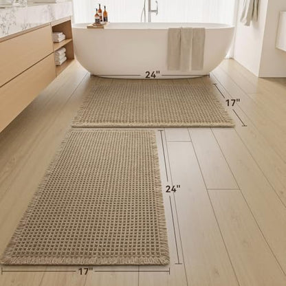 Upgraded Waffle Bath Mat Set of 2 Absorbent Non Slip Bathroom Mat 17" x 24"