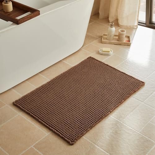 Triohero Waffle Bath Mat, Boho Bathroom Rugs Non Slip, 24x36 Mocha