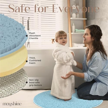 Extra Large Round Area Rug Set for Bathroom 48"x48" Soft Plush Chenille Bath Mat, Water Absorbent Non-Slip Bathroom Rug | Washable Shag Carpet for Shower, Bedroom, or Home Décor | Spa Blue