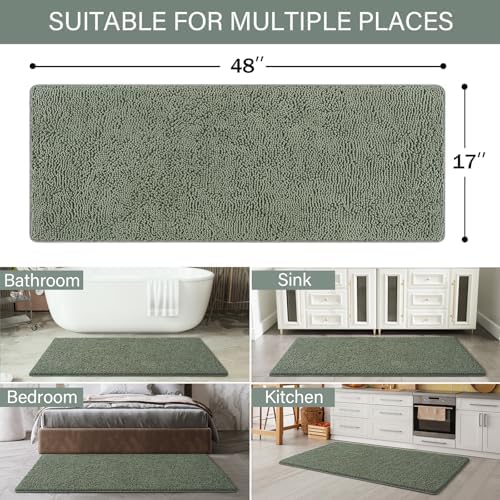 LOCHAS Luxury Bathroom Rug Shaggy Bath Mat 48 x 17 Inch, Sage Green