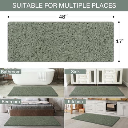 LOCHAS Luxury Bathroom Rug Shaggy Bath Mat 48 x 17 Inch, Sage Green