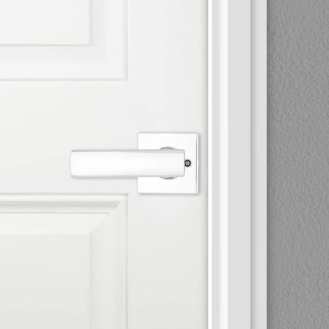 Kwikset Breton Dummy Door Handle, Single Sided Lever for Closets, French Double Doors, and Pantry, Polished Chrome Non-Turning Reversible Interior Push/Pull Lever