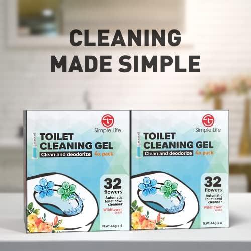 Simple Life Toilet Gel Stamp – Fresh Flower Scent, Anti-Limescale Toilet Cleaner Gel, Deodorizing & Long-Lasting Freshness, 64 Stamps, Blue & Green