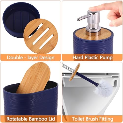 10 PCS Navyblue Bathroom Accessories Set with Trash Can Bathroom Accessory