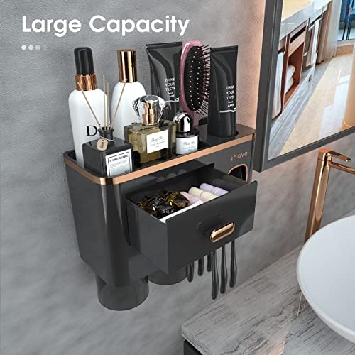 iHave Toothbrush Holders Bathrooms Wall Mount Toothpaste Dispenser & 2 Cups