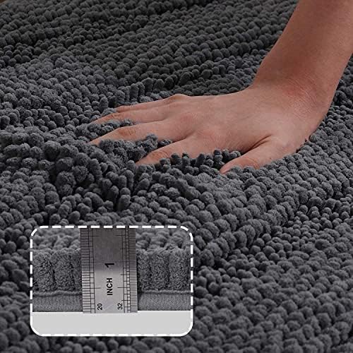 Turquoize Bathroom Rug 24"x36", Soft Absorbent Chenille Bath Rug, Gray