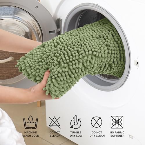 Bcoimo Bath Rug Mat,Sage Chenille High Absorbent Long Bathroom Runner Rugs
