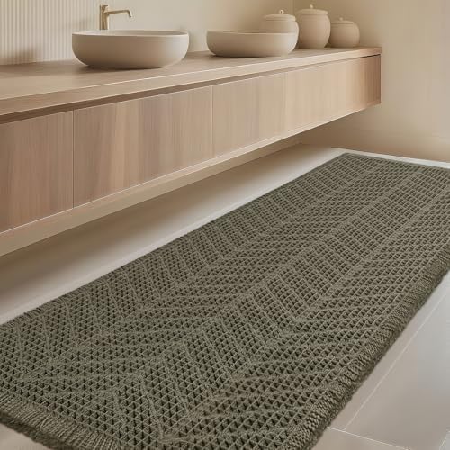 IM HOME Extra Large Waffle Bath Mat, 6'x2' Greyish Green, Boho Bathroom Rugs Absorbent Non Slip, Ultra Soft Bathroom Mat, Machine Washable Knit Bath Rugs with Herringbones for Bathroom, Kitchen