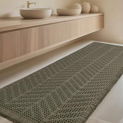 IM HOME Extra Large Waffle Bath Mat, 6'x2' Greyish Green, Boho Bathroom Rugs Absorbent Non Slip, Ultra Soft Bathroom Mat, Machine Washable Knit Bath Rugs with Herringbones for Bathroom, Kitchen