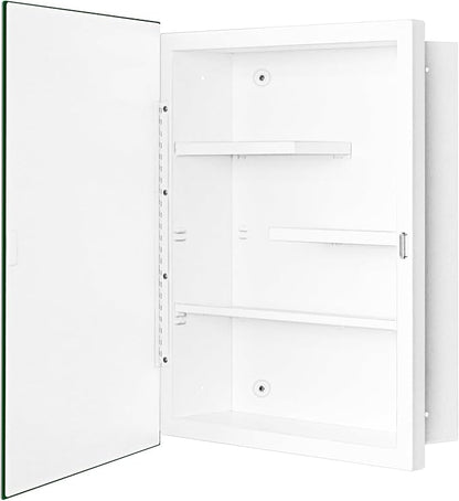 Fundin White Medicine Cabinet with 16 x 20 Beveled Mirror & Adjustable Staggered Shelves, Recessed or Surface Mount Bathroom Medicine Cabinet