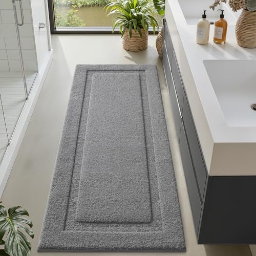 LUMI Ultra Soft Bathroom Runner Rugs, Non Slip Bath Mat 24x60, Dark Grey