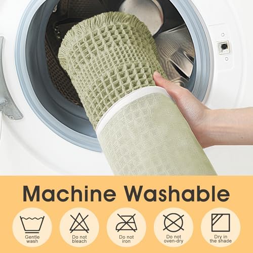 IM HOME Waffle Runner Rug Green 5'x2', Boho Woven Modern Bath Mat Rugs, Absorbent Non Slip Bathroom Rugs, Soft Washable Bath Rugs with Tassels for Bathroom, Bedroom, Kitchen, Shower, Tub