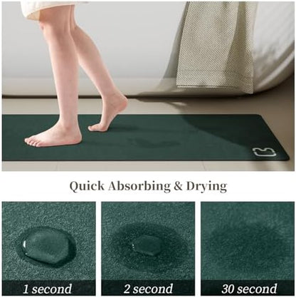 RUERYA Bath Mat (15.7x23.6), Bathroom Non Slip Absorbent Quick Dry Rubber Backed, Dark Green