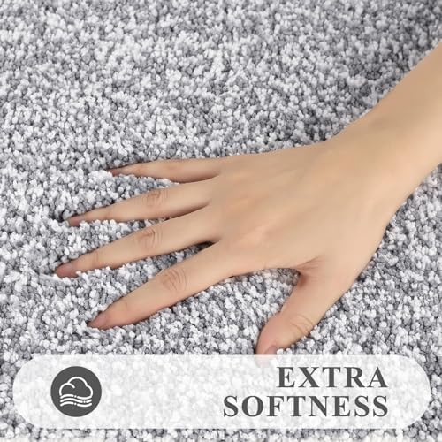 Pauwer 3 Piece Bathroom Rug Set, Non Slip Washable Bath Mat, Light Grey