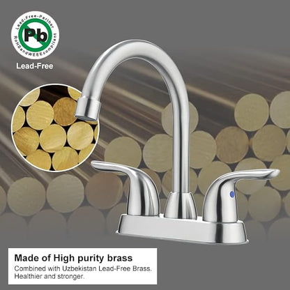 Bathroom Sink Faucet with Pop-up Drain Assembly, 4 Inch 2 Handle Centerset Faucet - Temperature Control, Easy to Install, Durable & Safety - Lavatory Faucet Brushed Nickel, Easy to Clean