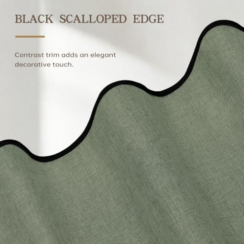 Furlinic Waterproof Shower Curtain Dark Green Scalloped No Hook Boho 55x78