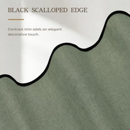 Furlinic Waterproof Shower Curtain Dark Green Scalloped No Hook Boho 55x78