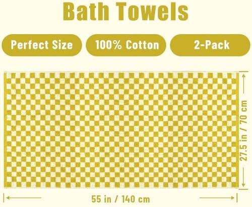 Jacquotha Luxury Bath Towels - Pack of 2, Mustard Yellow Checkered